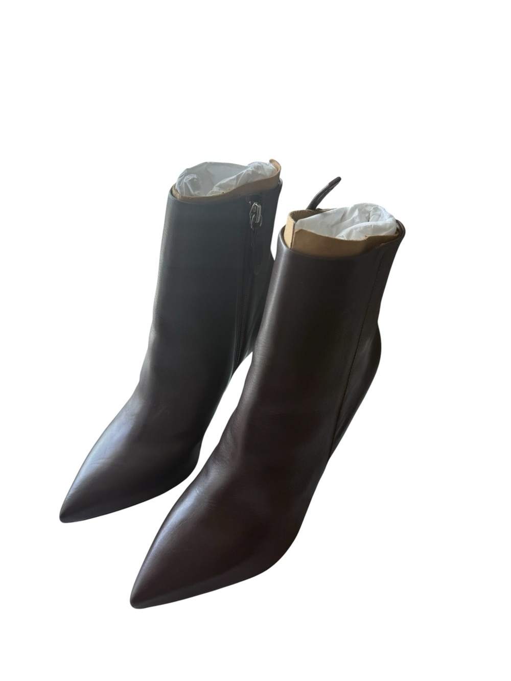 SCHUTZ Dark Brown Pointed-Toe Leather Ankle Boots